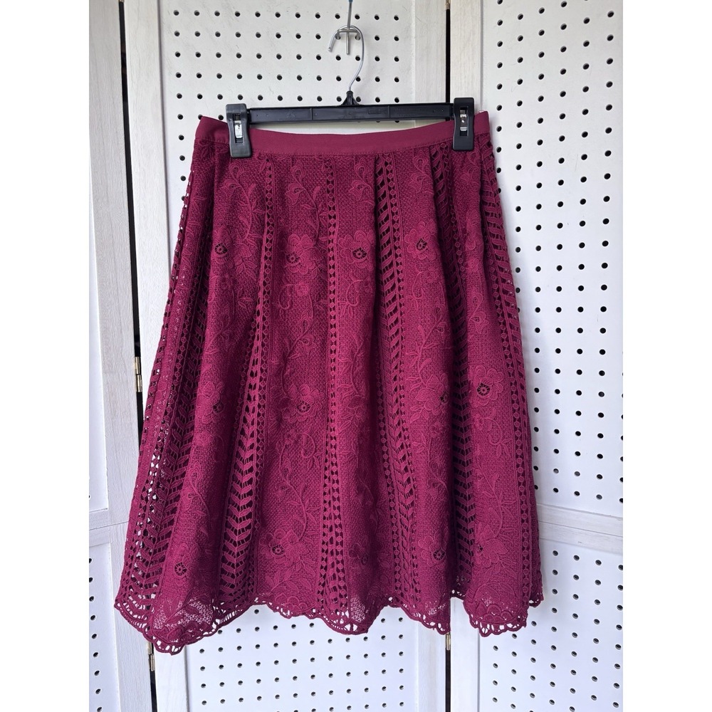 Alya Women's M Lace Crochet Overlay Knee Skirt Boho Burgundy Red